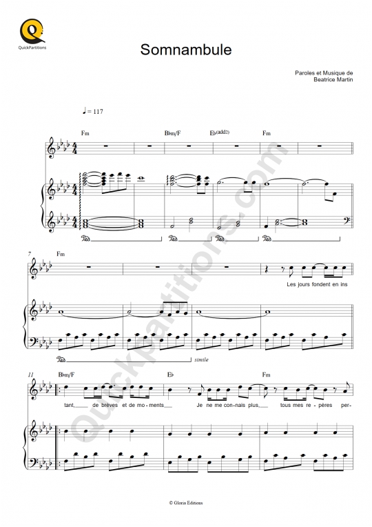 Somnambule Piano Sheet Music - Coeur de pirate