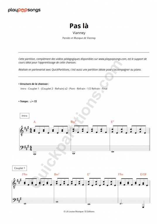 Support De Cours Pas La Playpopsongs Partition Digitale