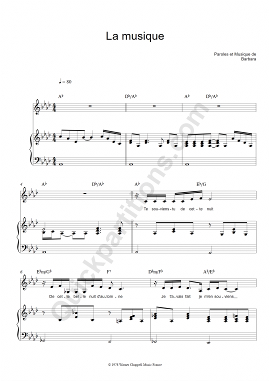 Partition piano La musique - Barbara