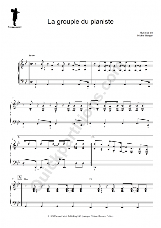 Partition piano facile La groupie du pianiste - Galagomusic