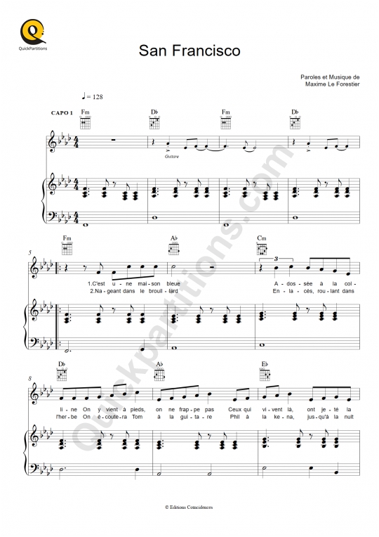 San Francisco Piano Sheet Music - Maxime Le Forestier