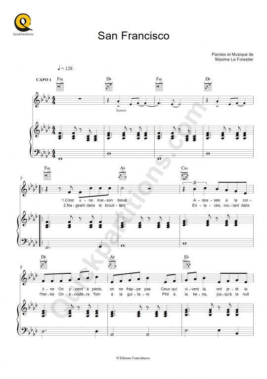 Partition Piano San Francisco Maxime Le Forestier Partition Digitale