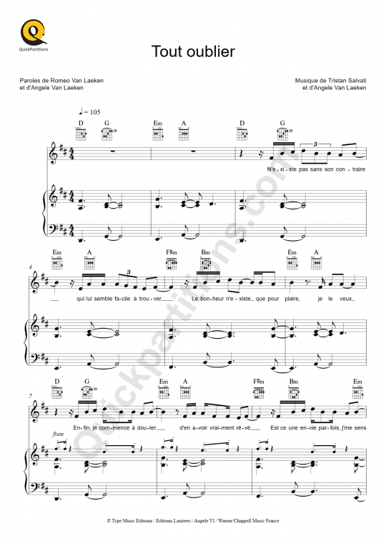 Tout oublier Piano Sheet Music - Angèle
