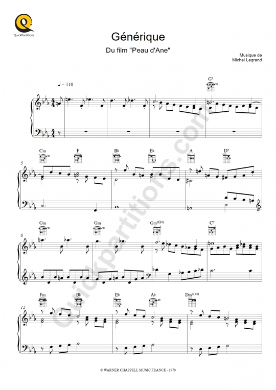 Partition piano Générique - Peau d'Ane
