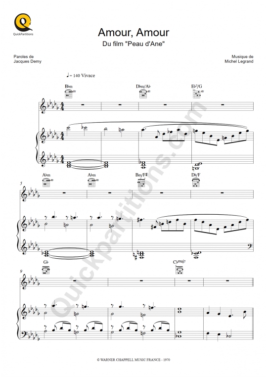 Amour, Amour Piano Sheet Music - Peau d'Ane