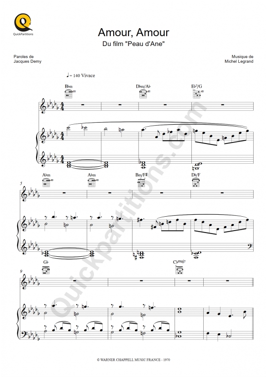 Partition piano Amour, Amour - Peau d'Ane