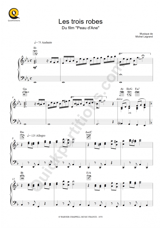 Partition piano Les trois robes - Peau d'Ane