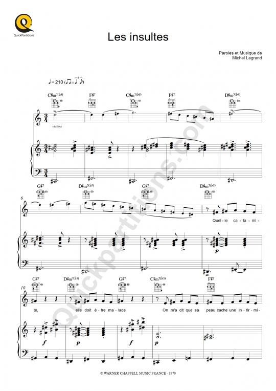 Les insultes Piano Sheet Music - Peau d'Ane