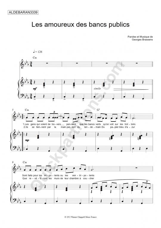 Les Amoureux Des Bancs Publics Piano Sheet Music Aldebaran3339 Digital Sheet Music