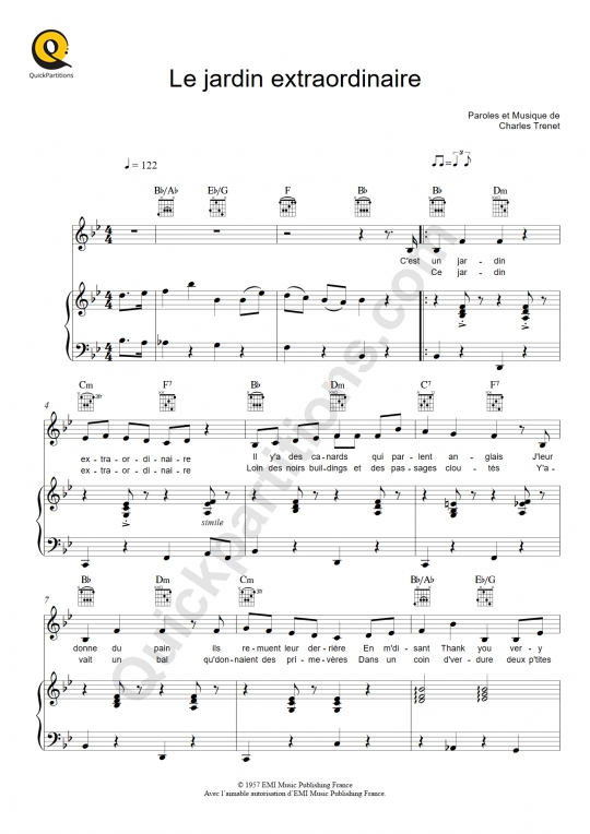 Partition piano Le jardin extraordinaire - Charles Trenet