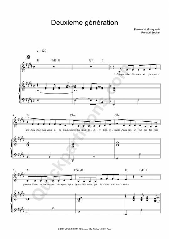 Partition piano Deuxième génération - Renaud