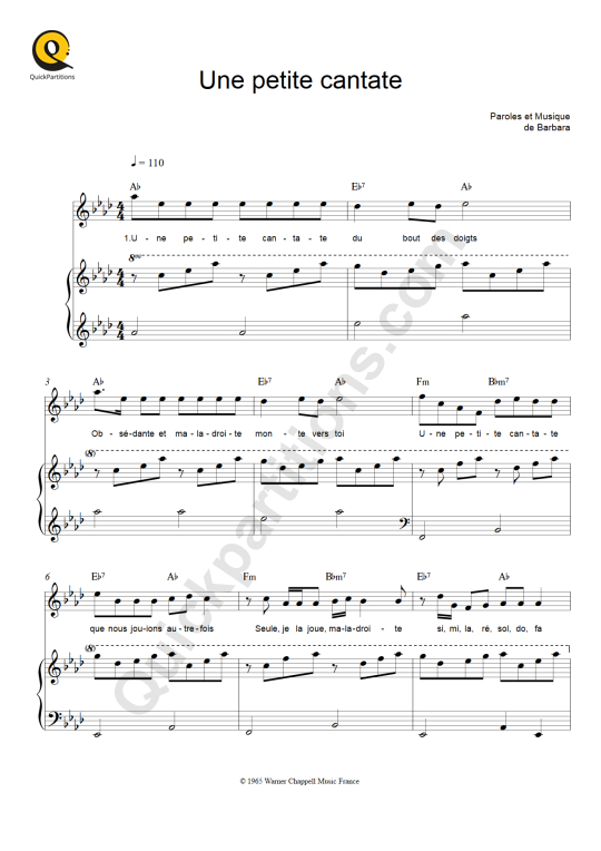 Partition piano Une petite cantate - Barbara