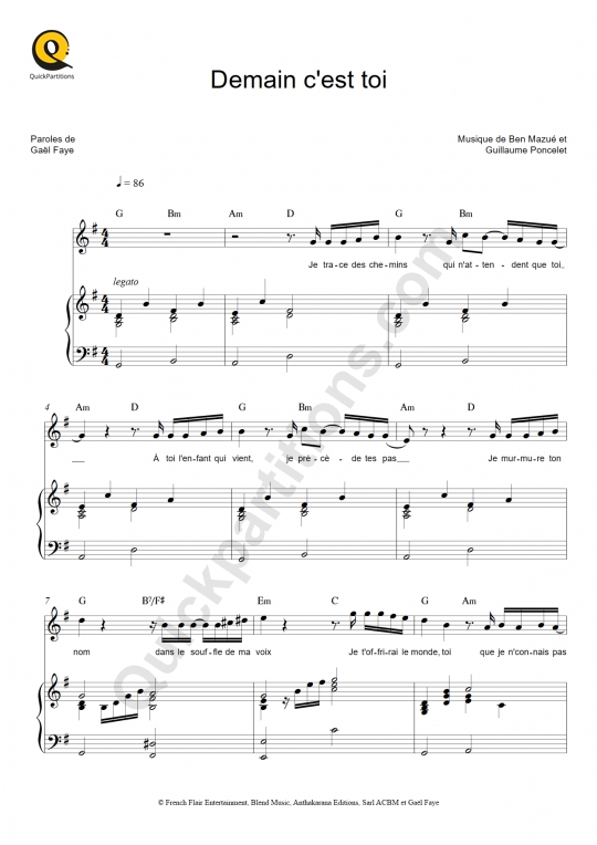 Partition piano Demain c'est toi - Zaz