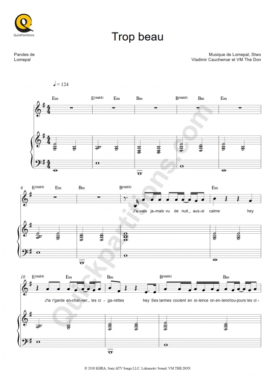 Partition piano Trop beau - Lomepal