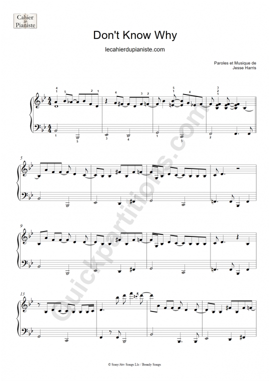 Support de cours Don't Know Why - Le Cahier du Pianiste