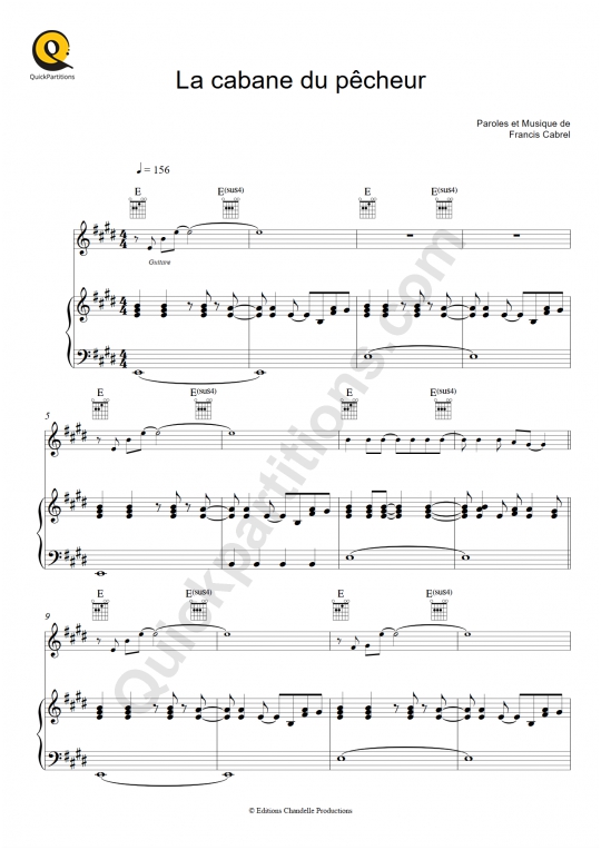 La cabane du pêcheur Piano Sheet Music - Francis Cabrel