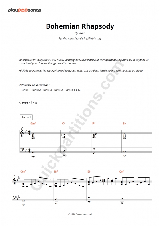 Support de cours Bohemian Rhapsody - PlayPopSongs