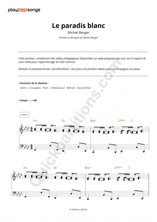 Le paradis blanc Partitions gratuites PDF Le paradis blanc Partitions gratuites PDF