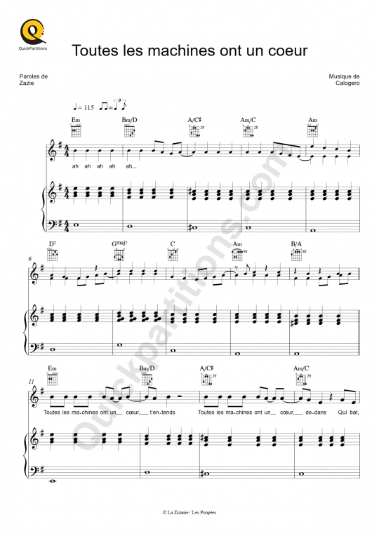 Toutes les machines ont un coeur Piano Sheet Music - Maëlle