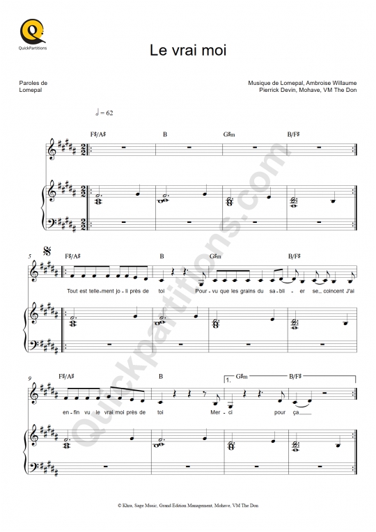 Le vrai moi Piano Sheet Music - Lomepal