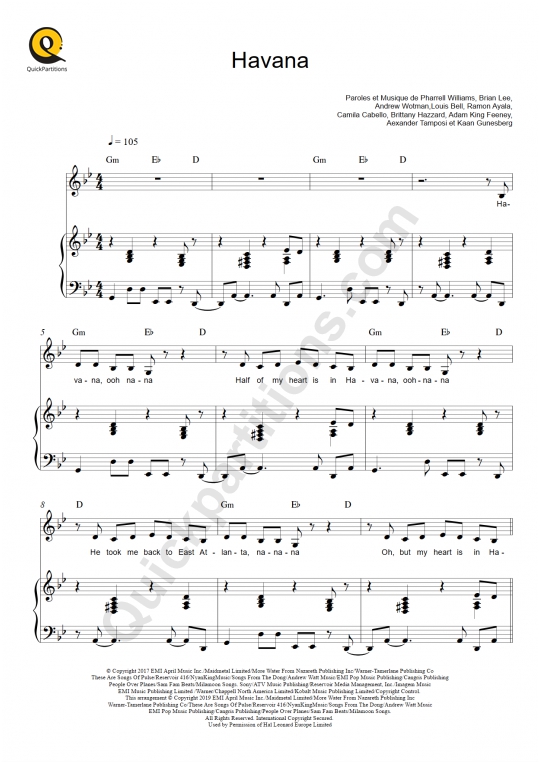 Partition piano Havana - Camila Cabello