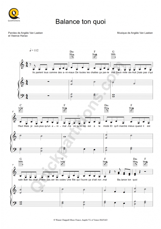 Balance ton quoi Piano Sheet Music - Angèle