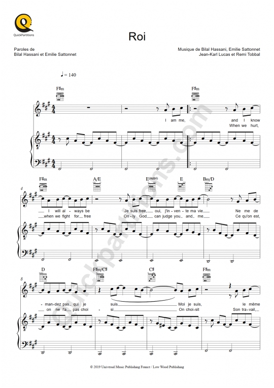 Roi Piano Sheet Music - Bilal Hassani