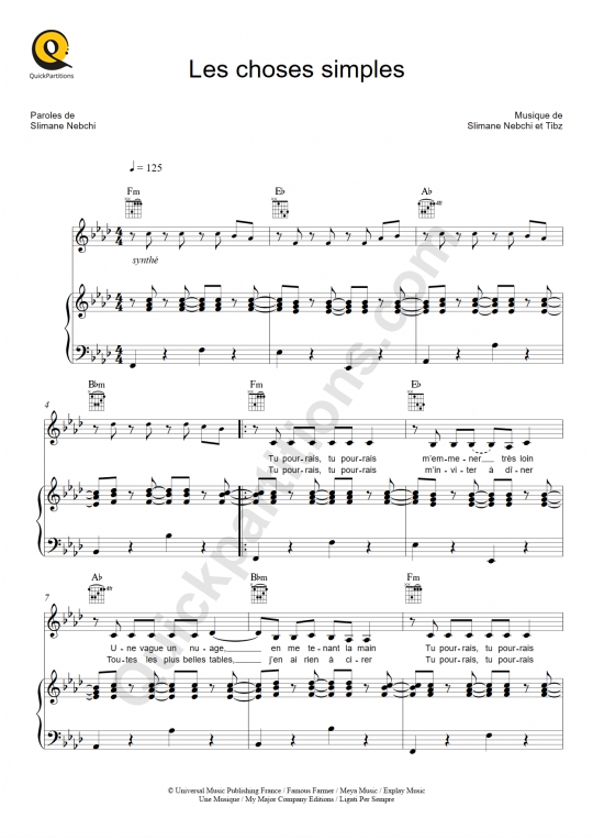 Les choses simples Piano Sheet Music - Jenifer