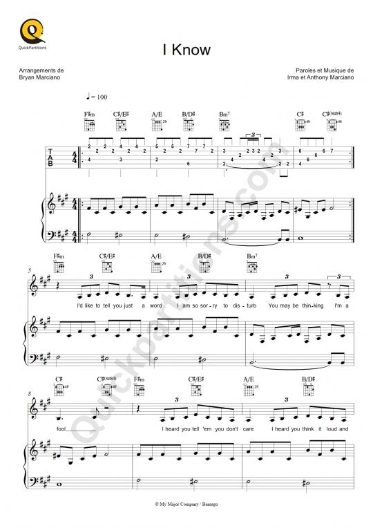 Partition piano I Know - Irma