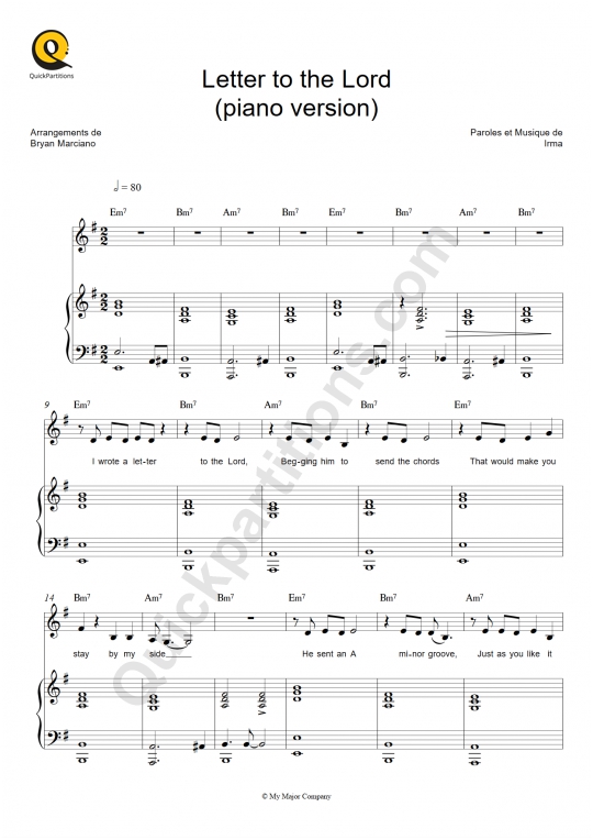Letter to the Lord (piano version) Piano Sheet Music - Irma