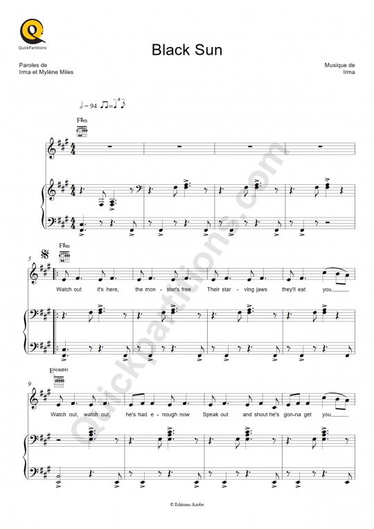 Black Sun Piano Sheet Music - Irma
