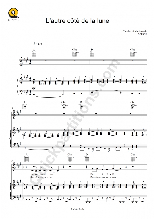 L'autre côté de la lune Piano Sheet Music - Arthur H