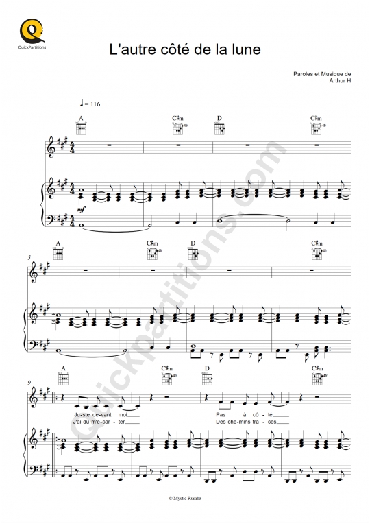 Partition piano L'autre côté de la lune - Arthur H