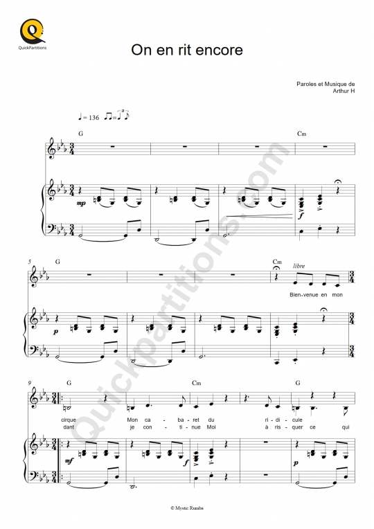 Partition piano On en rit encore - Arthur H