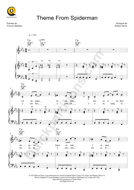 Partition piano Theme from Spiderman - L'Araignée (Série TV)