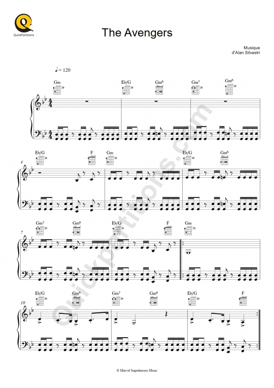 Partition piano The Avengers - Alan Silvestri