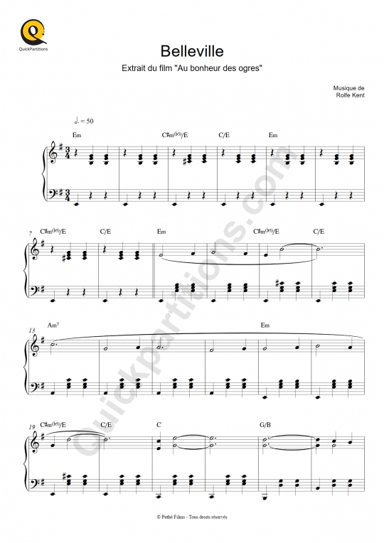 Belleville Piano Sheet Music - Rolfe Kent