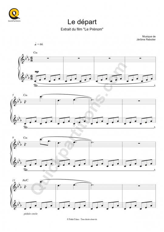 Le départ (Le prénom) Piano Sheet Music - Jérôme Rebotier