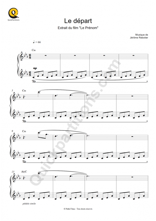 Le départ (Le prénom) Piano Sheet Music - Jérôme Rebotier