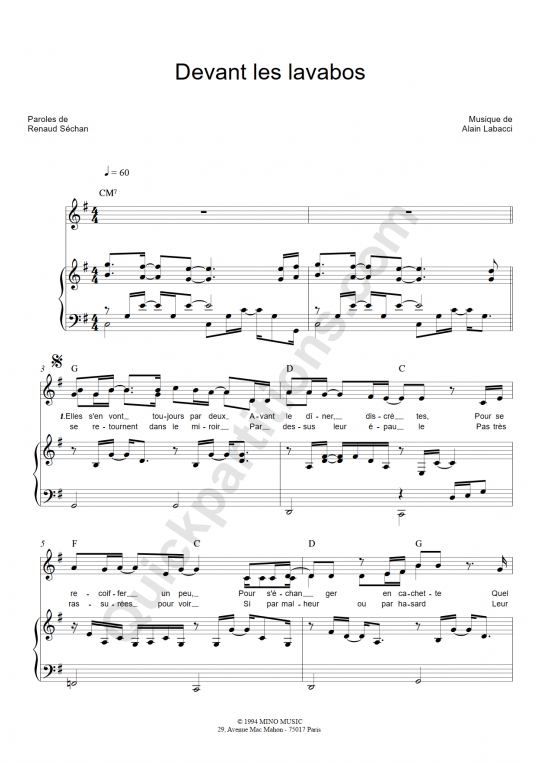 Partition piano Devant les lavabos - Renaud