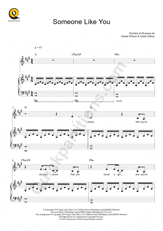 Partition piano Someone Like You - Adele