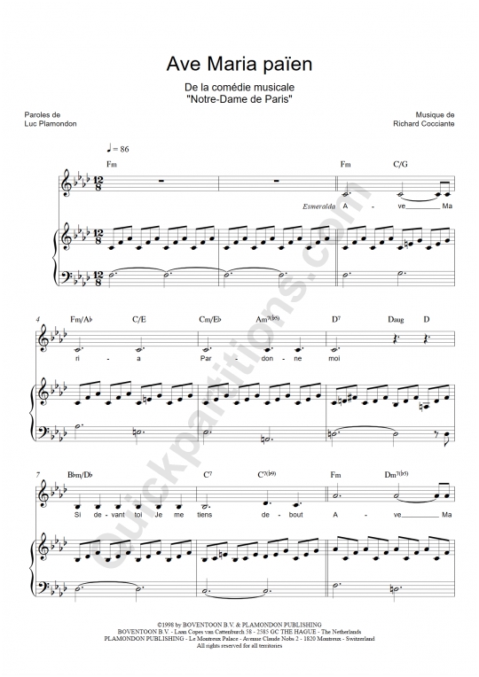 Ave Maria païen Piano Sheet Music - Notre dame de paris