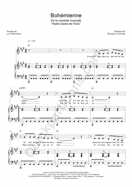 Bohémienne Piano Sheet Music - Notre dame de paris