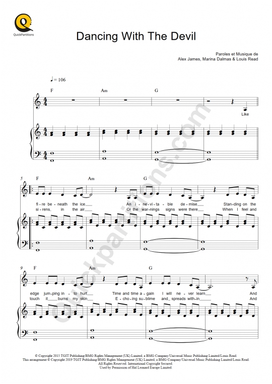 Partition piano Dancing With The Devil - Marina Kaye