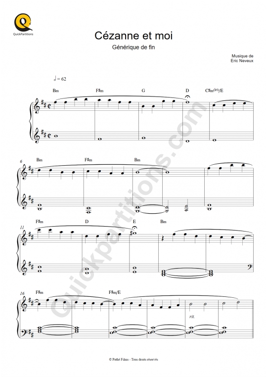 Cézanne et moi Piano Sheet Music - Eric Neveux