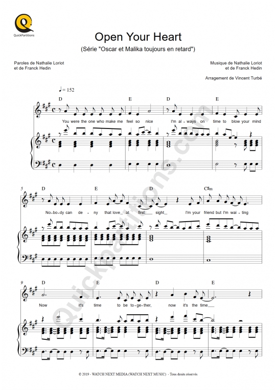Partition piano Open Your Heart - Oscar et Malika