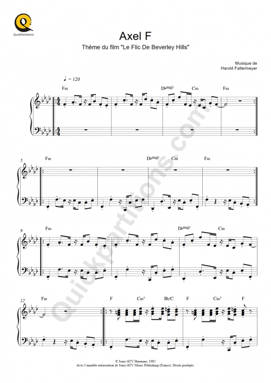 Partition piano Axel F (Le flic de Beverley Hills) - Harold Faltermeyer