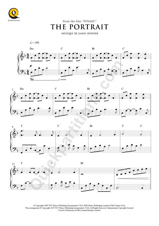 The Portrait (Titanic) Piano Sheet Music - James Horner