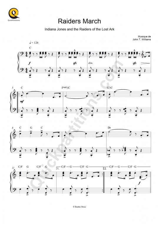 Raiders March (Indiana Jones) Piano Sheet Music - John Williams