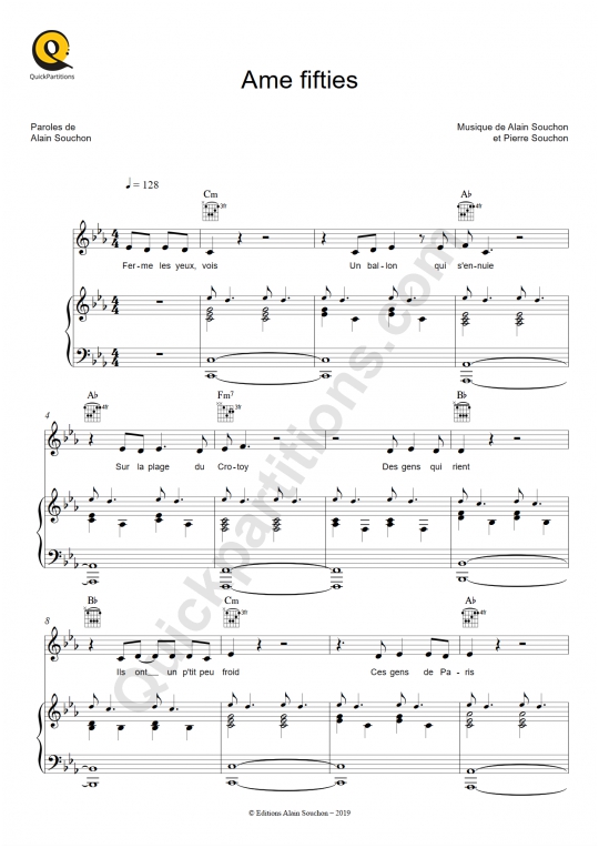 Ame fifties Piano Sheet Music - Alain Souchon